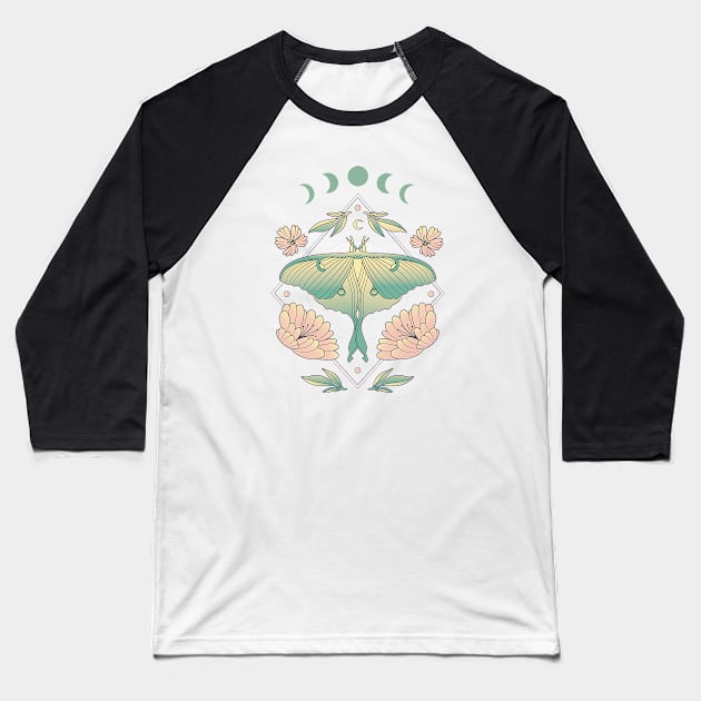 Fairycore Floral Butterfly Moth Moon Phases Baseball T-Shirt by Hypnotic Highs